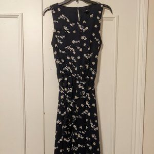 Sleeveless Crepe Daisy Pattern Midi Dress